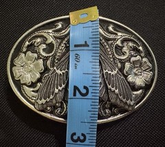 Western Skull Floral Engraved Silver Metal Oval Belt Buckle Fits 1.5in Belt