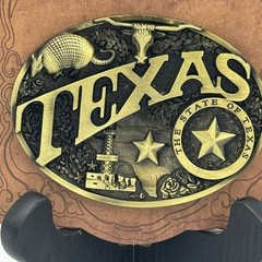 Texas Belt Buckle Antique Brass Style Longhorn Armadillo Western SKU 15012