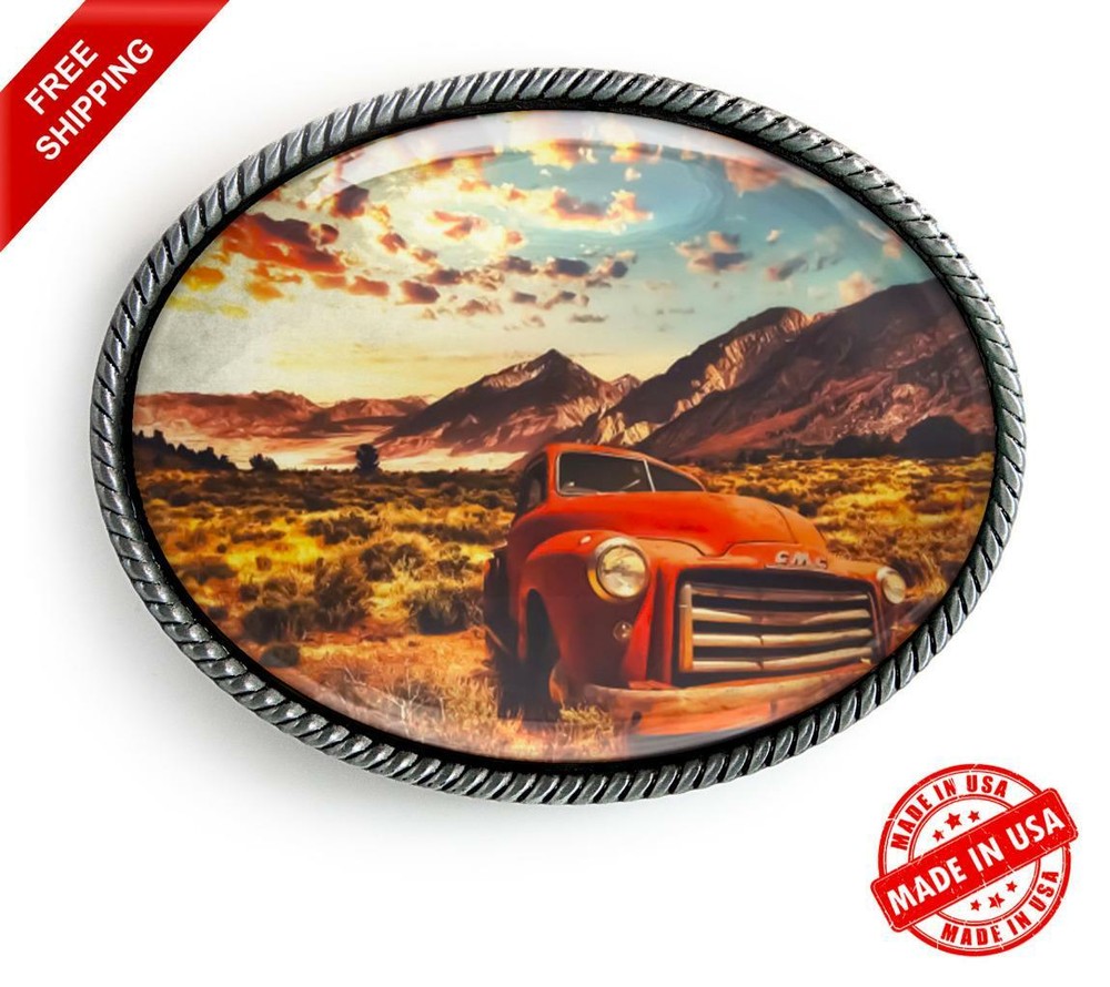 Vintage Truck Belt Buckle – Classic American Silver Handmade Buckle – 627