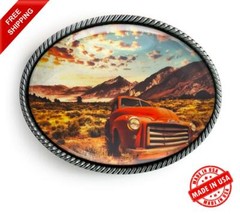 Vintage Truck Belt Buckle – Classic American Silver Handmade Buckle – 627