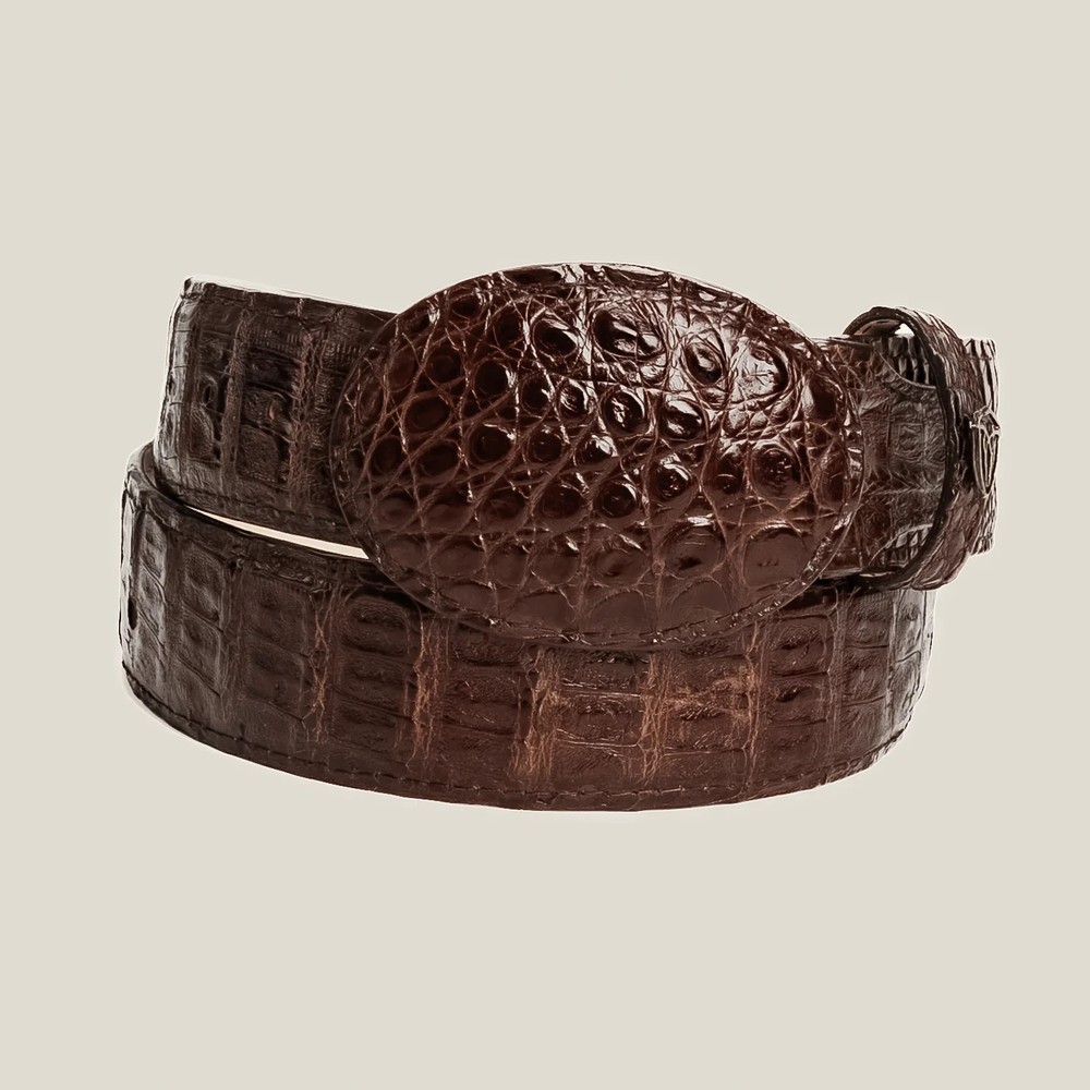 Genuine Exotic Alligator Caiman Belly Western Belt with Removable Buckle – Brown