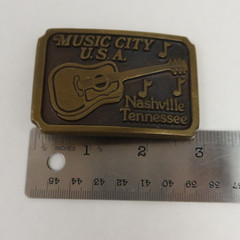 Vintage Nashville Tennessee Music City USA Belt Buckle Guitar Music Notes Brass