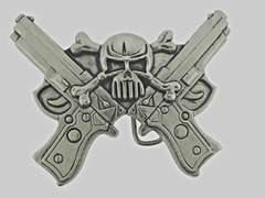 Skull Belt Buckles Gun Silver Metal Emblem Vintage Pirate Men Women Goth Tattoo