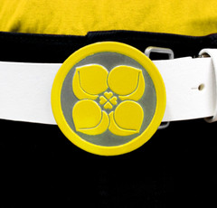 Yellow Silver Buckle White Leather Belt Peach Four Leaf Clover Removable Japan