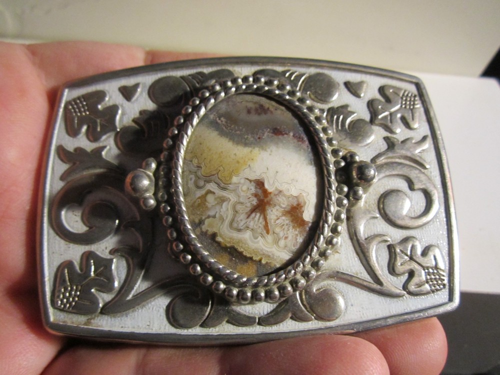 VINTAGE AGATE GEMSTONE BELT BUCKLE BUCKLE CLASP NUB IS BROKEN OFF – GW-26