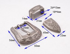 25MM Antique Western Cowboy Flower Engraved Leathercraft Belt Buckle 3-Piece Set