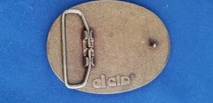El Cid Boeing Buckle Totem Leather and Brass Belt 3.25×2.5&Prime; Vintage