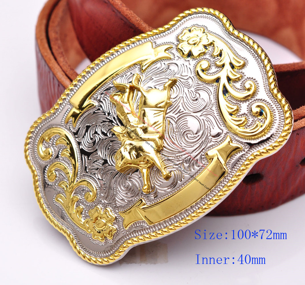 BIG BLING WESTERN TEXAS GOLD AND SILVER RODEO BULL RIDE COWBOY HUGE BELT BUCKLE
