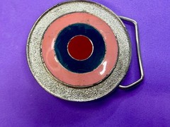 Bulls Eye Round Multi-Color Enameled Target Style Pink Blue Belt Buckle