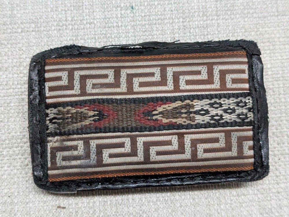 vintage NATIVE AMERICAN belt buckle SOUTHWESTERN indian print STITCHED leather