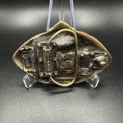 Vintage 1982 The Great American Belt Buckle Co Football Solid Brass Enameled