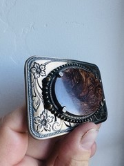 Vintage Belt Buckle Natural Polished Stone Center Quality Piece/ Cowboy Buckle