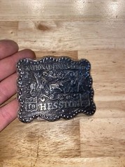 Hesston Vintage Rodeo Belt Buckle 1987 METAL Original Wrap National Finals NFR