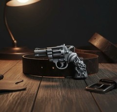 New Men Silver Metal Western Old School Fashion Belt Buckle Revolver Gun Skull