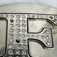 Rhinestone Studded F Letter Initial Monogram Silver Tone Belt Buckle