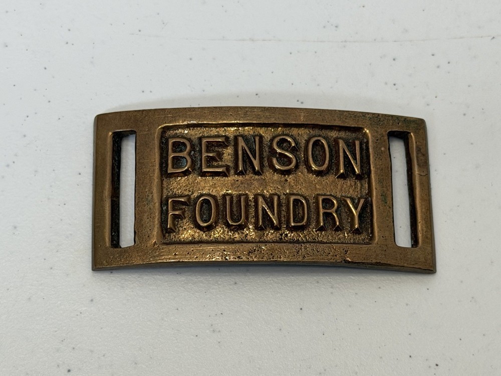 Vintage Brass Belt Buckle- Benson Foundry Advertising Solid Cast Metal