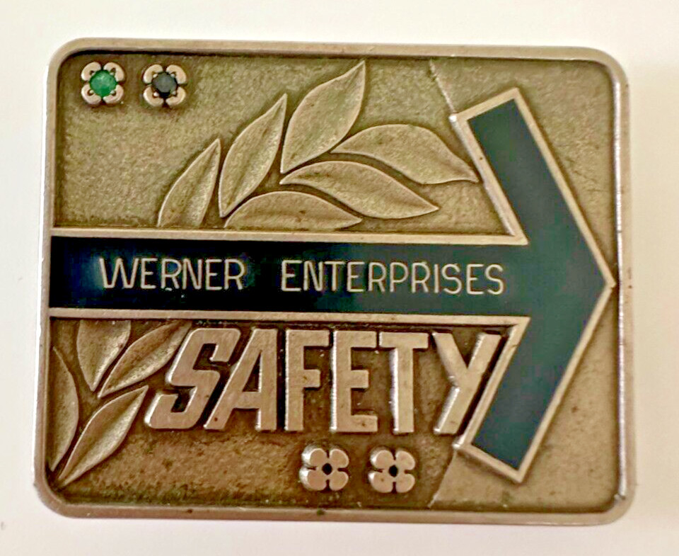 Werner Enterprises Safety Award belt buckle Emerald Sapphire Gemstones AS IS