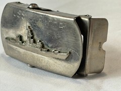 VTG Naval USS Trippe FF-1075 Belt Buckle Military Style Knox Class Frigate Japan