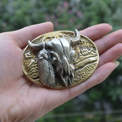 Casting Brass Buffalo Skull Belt Buckle, Personalized Metal Men Belt Buckle,gift
