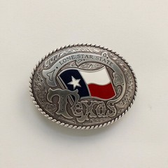 TEXAS ~Silver Western Belt Buckle~ Red, White, Blue FLAG State OVAL 37593