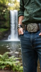 Men Women Western Belt Buckle Rusty Silver Metal Cross Religious Fun Casual Look