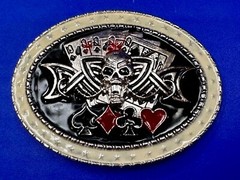Lucky Gambling Skull Straight Flush Poker Playing Card 4 Queen&rsquo;s Belt Buckle