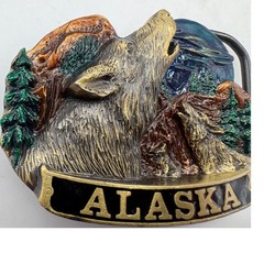 Great American Buckle Co. Alaska Wolf Belt Buckle 1985 Vintage Wildlife Metal