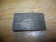 Vintage Brass Belt Buckle Winchester Repeating Arms Western New Haven Conn USA