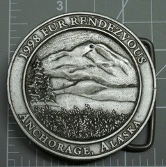 1998 Fur Rondy Rendezvous Belt Buckle Pewter Mt. Mckinley Denali Alaska A72