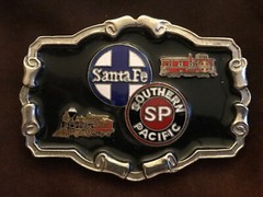 *** Southern Pacific Santa Fe Metal/Enamel Belt Buckle