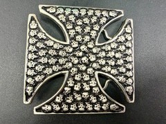 Celtic Iron Cross Shaped with Engraved Tiny Skulls Gothic Cutout Belt Buckle