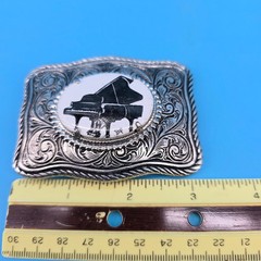 Vintage Western Belt Buckle Silver Tone Ornate Scroll Grand Piano