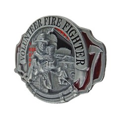 Volunteer Firefighter Men&rsquo;s Belt Buckle Silver Tone Fits 1.5&Prime; Belts Enamel