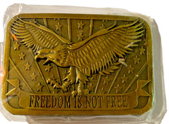 2014 Sponsor « Freedom Is Not Free » Brass Belt Buckle Patriotic Eagle