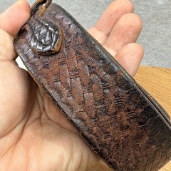 Distressed Leather Woven Embossed Belt Silver Buckle Brown Well Worn Size 50