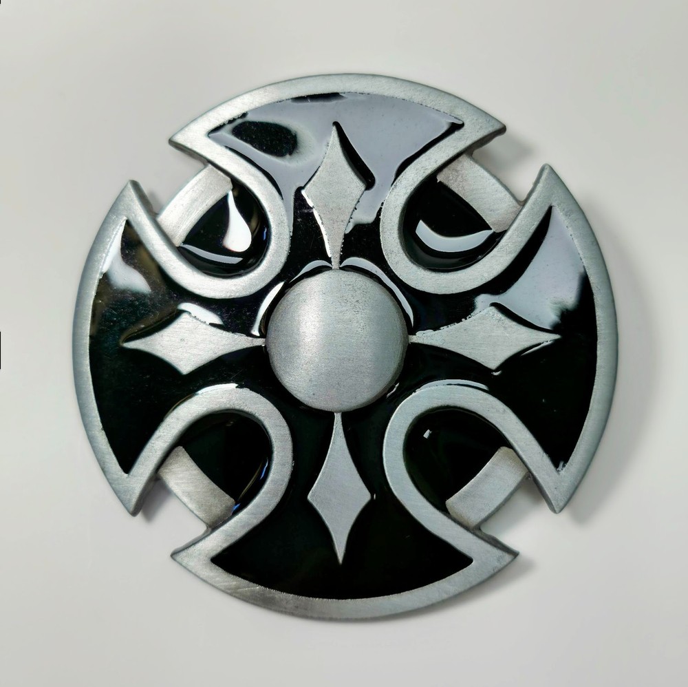 Stylized Iron Cross Independence Cross Black Enamel Belt Buckle Round – NOS
