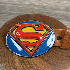 Vintage Superman Logo Oval Buckle GTO DC Comics with WILL Leather Goods Belt 38”