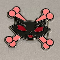Belt Buckle Cat Skull Crossbones Metal Enamel Black Pink Red 2.5in Gothic Punk