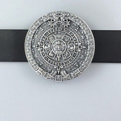 Mens Western Round Aztec Calendar Belt Buckle Solar Mayan Sun Stone Zinc Alloy