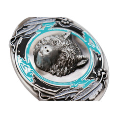 NEW Men Western Fashion Belt Buckle Silver Metal Bear Hunter Feather Black Blue