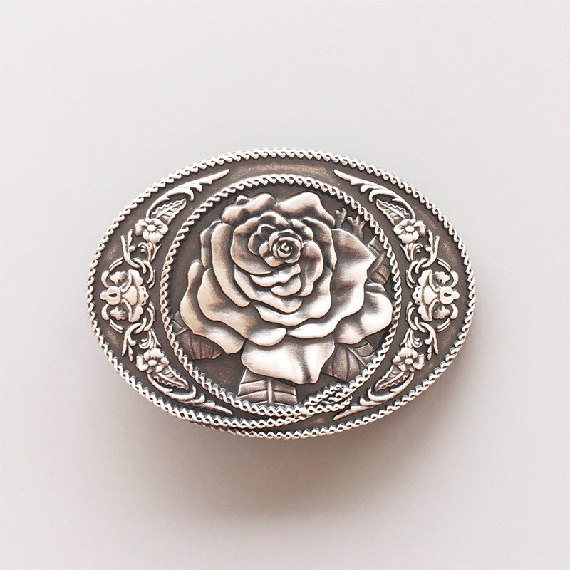 Vintage Silver Plated Western Rose Oval Belt Buckle Gurtelschnalle