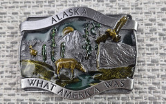 Vintage Bergamot Brass Works Belt Buckle Mens Alaska Is What America Was 1981
