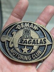 vintage MOTORING CLUB belt buckle ZAGALAS osman shriners BRASS western CAR