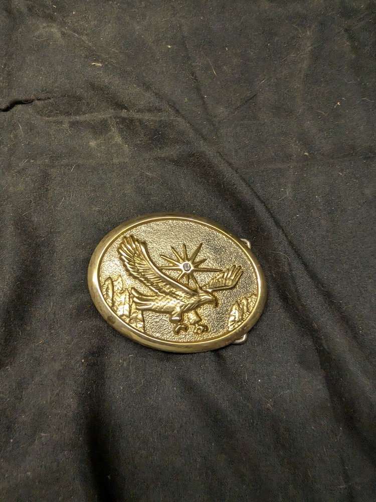 American Eagle Belt Buckle Mens Western Gold Tone Rhinestone Biker Oval Metal