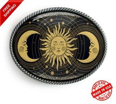 Esoteric Belt Buckle – Celestial Tarot Astrology Sun Handmade Buckle – 746
