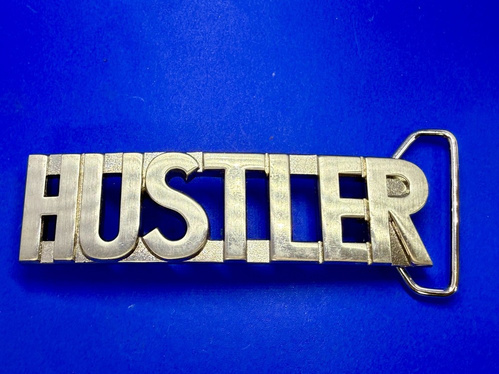 HUSTLER Block Letter Word Statement Cutout Silver Color WIDE Belt Buckle