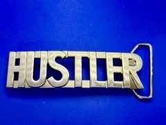 HUSTLER Block Letter Word Statement Cutout Silver Color WIDE Belt Buckle