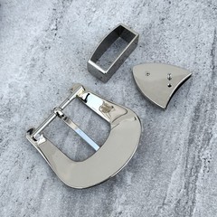 Western 3-Piece Belt Buckle Set Floral Engraved Silver Bronze Cowboy Rodeo Style