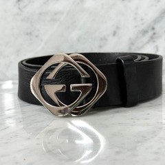 GUCCI Pre-Owned Interlocking Leather Belt Black Silver