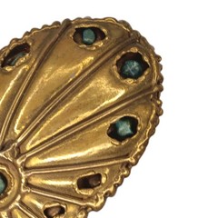 Goldtone Brass Colored Metal Belt Buckle With Turquoise Colored Stones Peacock